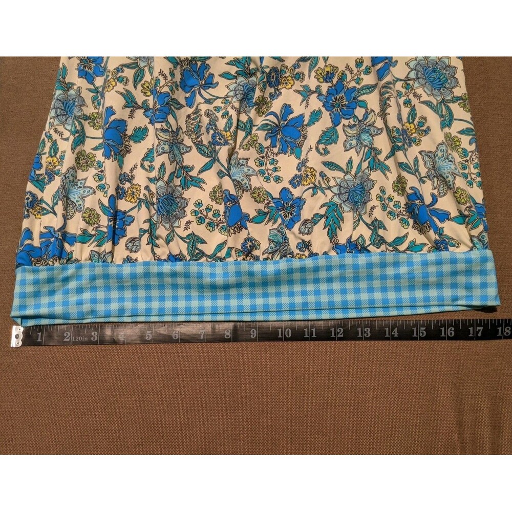 Lands' End Blouson Tankini Swim Top Sz 14 Blue Floral Paisley Gingham Pool Beach - Picture 12 of 12